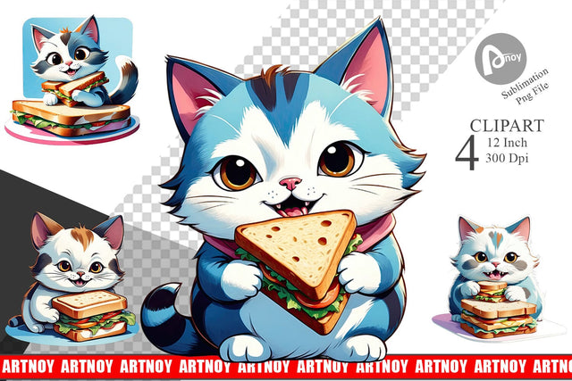 Cat with Sandwich Clipart Sublimation artnoy 