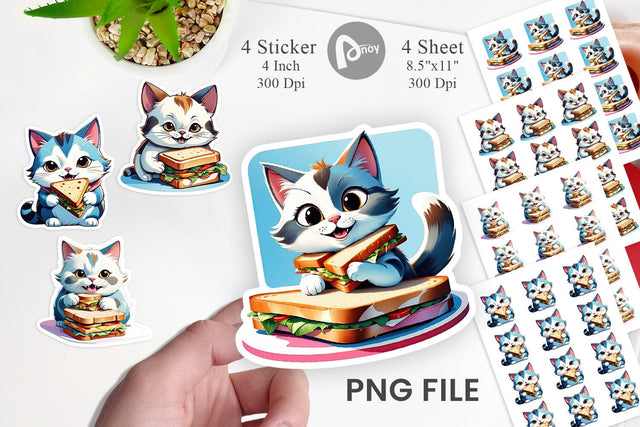 Cat with Sandwich Sticker Sublimation artnoy 
