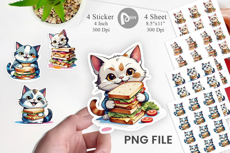 Cat with Sandwich Sticker Sublimation artnoy 