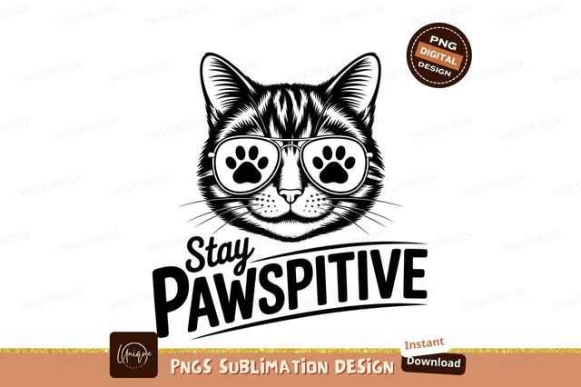 Cat With Sunglasses Stay Pawspitive Artwork Sublimation Designangry 