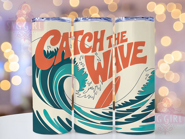 Catch the Wave 20oz Tumbler, Catch the Wave Quote, Tropical Sublimation Design, Vintage Summer Vibes, Ocean Theme Wrap, 20oz Tumbler Wrap, Sublimation Design PNG, Summer Gift Sublimation SvggirlplusArt 