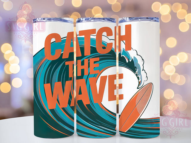 Catch the Wave 20oz Tumblerr, Catch the Wave Quote, Tropical Sublimation Design, Vintage Summer Vibes, Ocean Theme Wrap, 20oz Tumbler Wrap, Sublimation Design PNG, Summer Gift Sublimation SvggirlplusArt 