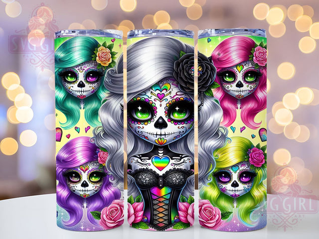 Catrina Day of the Dead Skull Tumbler, Day of the Dead Cup, 20Oz Sublimation Wrap, Dia de los Muertos Mug, Gothic Skull Drinkware, Mexican Skull Tumbler, Elegant Halloween Design Sublimation SvggirlplusArt 