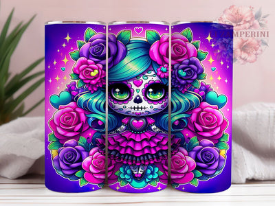 Catrina Floral Sugar Skull Tumbler Wrap, Dia De Los Muertos Mug, Cute Skull Art, 20Oz Tumbler Wrap, Sublimation Design, Mexican Holiday Drinkware, Floral Calavera Print Sublimation Li Zamperini 