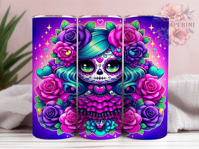 Catrina Floral Sugar Skull Tumbler Wrap, Dia De Los Muertos Mug, Cute Skull Art, 20Oz Tumbler Wrap, Sublimation Design, Mexican Holiday Drinkware, Floral Calavera Print Sublimation Li Zamperini 
