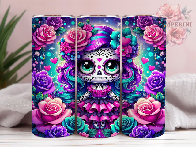 Catrina Floral Sugar Skull Tumbler Wrap, Dia De Los Muertos Mug, Cute Skull Art, 20Oz Tumbler Wrap, Sublimation Design, Mexican Holiday Drinkware, Floral Calavera Print Sublimation Li Zamperini 