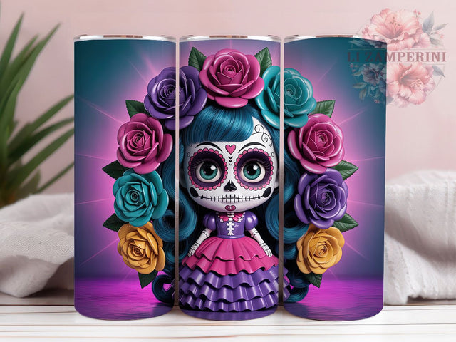 Catrina Floral Sugar Skull Tumbler Wrap, Dia De Los Muertos Mug, Cute Skull Art, 20Oz Tumbler Wrap, Sublimation Design, Mexican Holiday Drinkware, Floral Calavera Print Sublimation Li Zamperini 