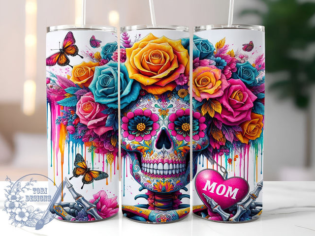 Catrina Mom Tumbler, Floral Tumbler Wrap, 20oz Sublimation Design, Sugar Skull Mom Gift, Day of the Dead Tumbler, Digital Download, Unique Drinkware Sublimation ToriDesigns 