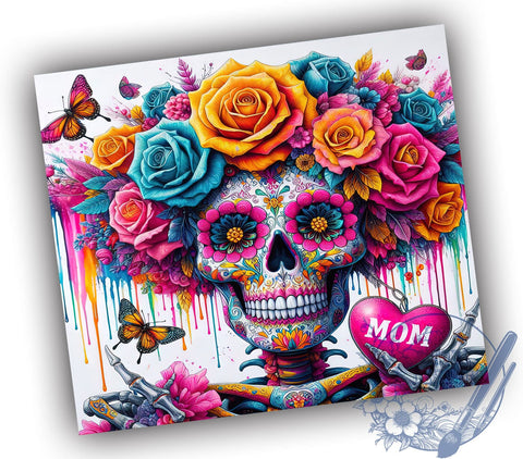 Catrina Mom Tumbler, Floral Tumbler Wrap, 20oz Sublimation Design, Sugar Skull Mom Gift, Day of the Dead Tumbler, Digital Download, Unique Drinkware Sublimation ToriDesigns 