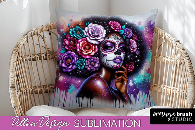 Catrina Pillow Cover - Day of the Dead Pillow Sublimation Sublimation OrangeBrushStudio 