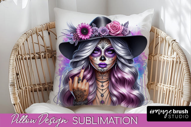 Catrina Pillow Cover - Day of the Dead Pillow Sublimation Sublimation OrangeBrushStudio 