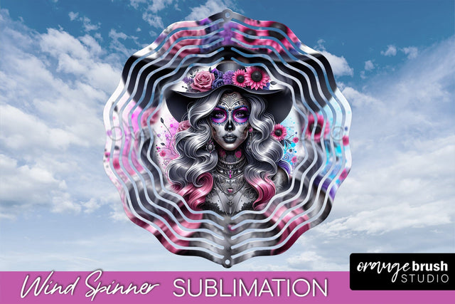 Catrina Wind Spinner - Halloween Wind Spinner Sublimation Sublimation OrangeBrushStudio 