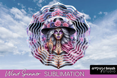 Catrina Wind Spinner - Halloween Wind Spinner Sublimation Sublimation OrangeBrushStudio 