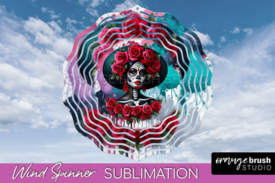 Catrina Wind Spinner - Halloween Wind Spinner Sublimation Sublimation OrangeBrushStudio 
