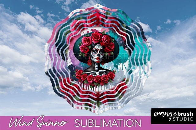 Catrina Wind Spinner - Halloween Wind Spinner Sublimation Sublimation OrangeBrushStudio 