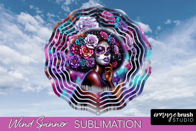 Catrina Wind Spinner - Halloween Wind Spinner Sublimation Sublimation OrangeBrushStudio 