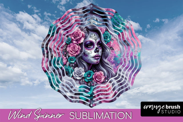 Catrina Wind Spinner - Halloween Wind Spinner Sublimation Sublimation OrangeBrushStudio 