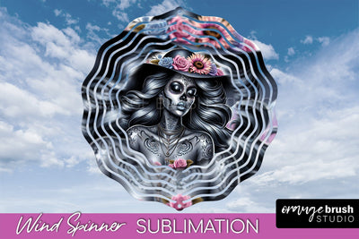 Catrina Wind Spinner - Halloween Wind Spinner Sublimation Sublimation OrangeBrushStudio 