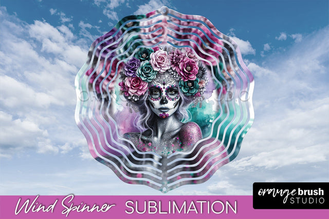 Catrina Wind Spinner - Halloween Wind Spinner Sublimation Sublimation OrangeBrushStudio 