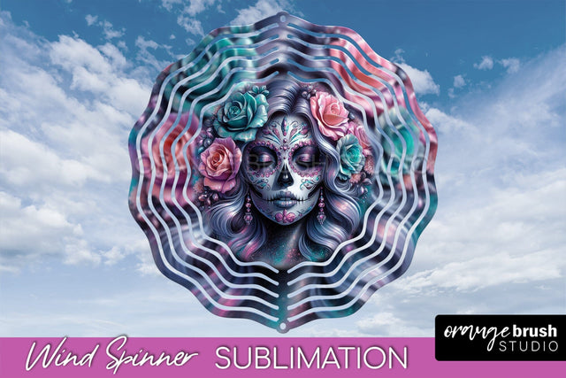 Catrina Wind Spinner - Halloween Wind Spinner Sublimation Sublimation OrangeBrushStudio 