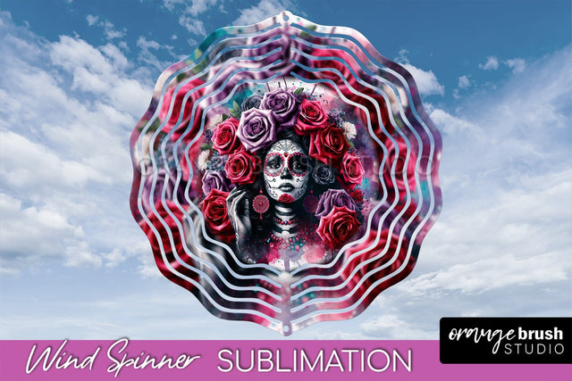 Catrina Wind Spinner - Halloween Wind Spinner Sublimation Sublimation OrangeBrushStudio 