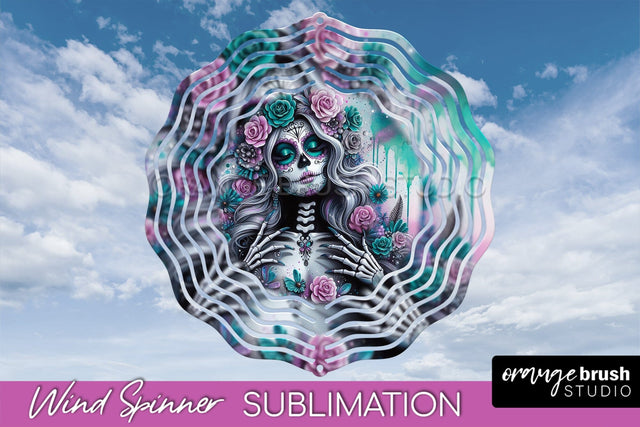 Catrina Wind Spinner - Halloween Wind Spinner Sublimation Sublimation OrangeBrushStudio 