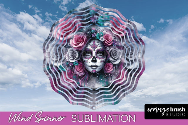 Catrina Wind Spinner - Halloween Wind Spinner Sublimation Sublimation OrangeBrushStudio 