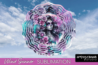 Catrina Wind Spinner - Halloween Wind Spinner Sublimation Sublimation OrangeBrushStudio 