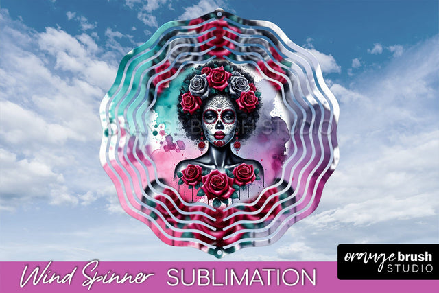 Catrina Wind Spinner - Halloween Wind Spinner Sublimation Sublimation OrangeBrushStudio 
