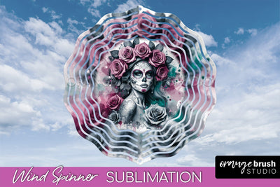Catrina Wind Spinner - Halloween Wind Spinner Sublimation Sublimation OrangeBrushStudio 