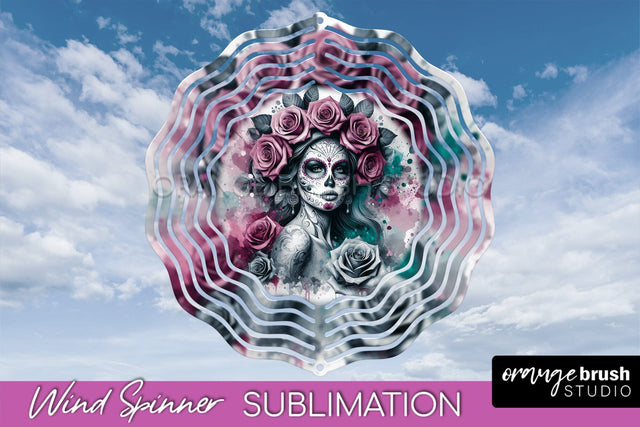 Catrina Wind Spinner - Halloween Wind Spinner Sublimation Sublimation OrangeBrushStudio 