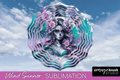 Catrina Wind Spinner - Halloween Wind Spinner Sublimation Sublimation OrangeBrushStudio 
