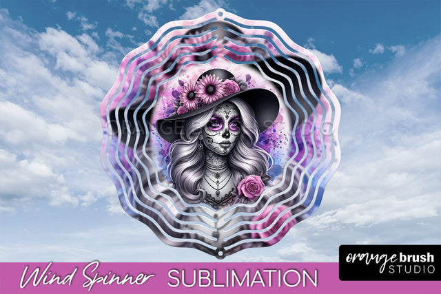 Catrina Wind Spinner - Halloween Wind Spinner Sublimation Sublimation OrangeBrushStudio 