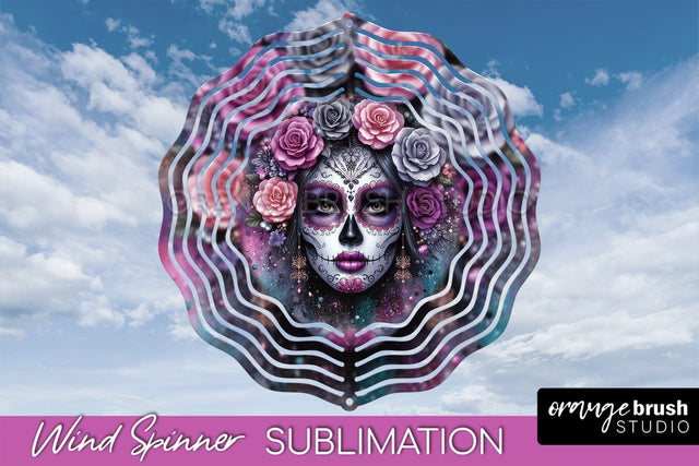 Catrina Wind Spinner - Halloween Wind Spinner Sublimation Sublimation OrangeBrushStudio 