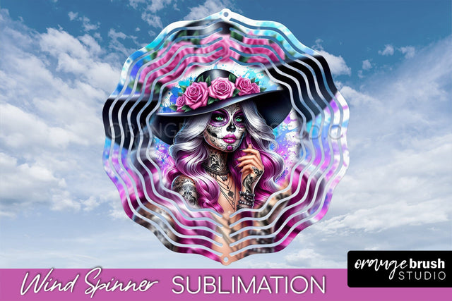 Catrina Wind Spinner - Halloween Wind Spinner Sublimation Sublimation OrangeBrushStudio 