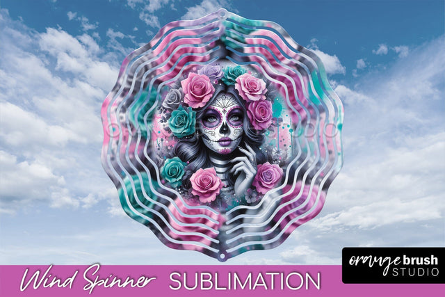 Catrina Wind Spinner - Halloween Wind Spinner Sublimation Sublimation OrangeBrushStudio 