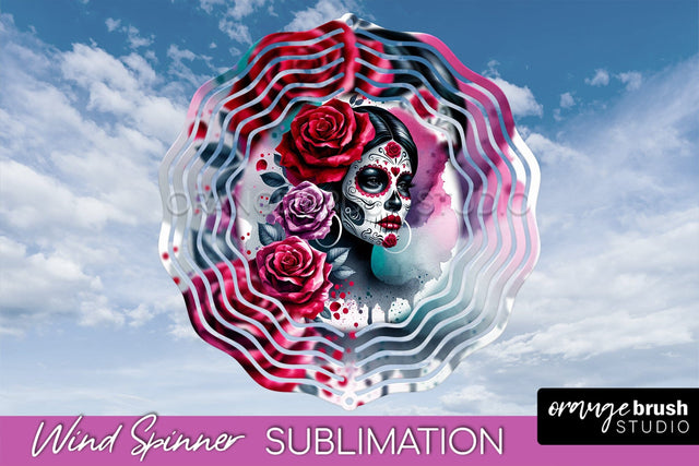 Catrina Wind Spinner - Halloween Wind Spinner Sublimation Sublimation OrangeBrushStudio 