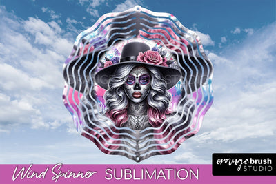 Catrina Wind Spinner - Halloween Wind Spinner Sublimation Sublimation OrangeBrushStudio 