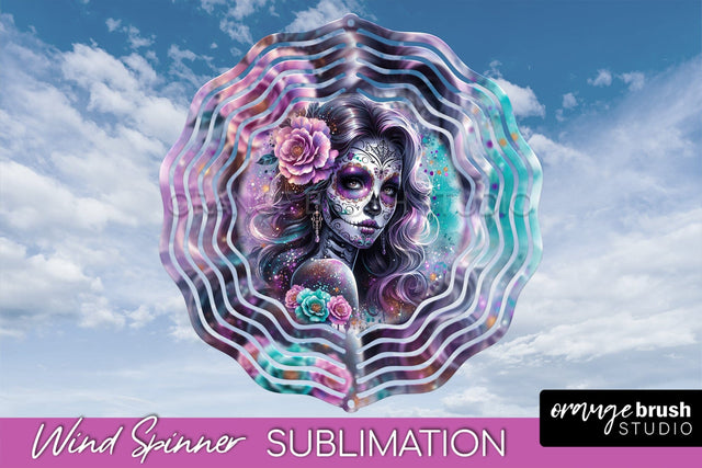 Catrina Wind Spinner - Halloween Wind Spinner Sublimation Sublimation OrangeBrushStudio 
