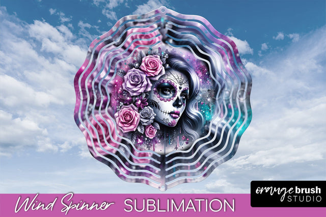 Catrina Wind Spinner - Halloween Wind Spinner Sublimation Sublimation OrangeBrushStudio 