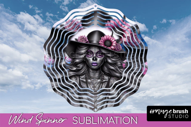 Catrina Wind Spinner - Halloween Wind Spinner Sublimation Sublimation OrangeBrushStudio 
