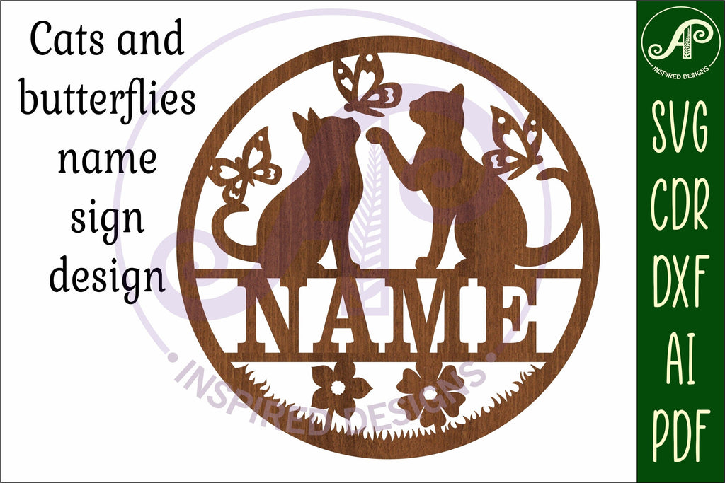 Cats and butterflies name sign svg laser - So Fontsy