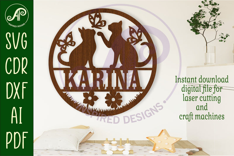 Cats and butterflies name sign svg laser SVG APInspireddesigns 