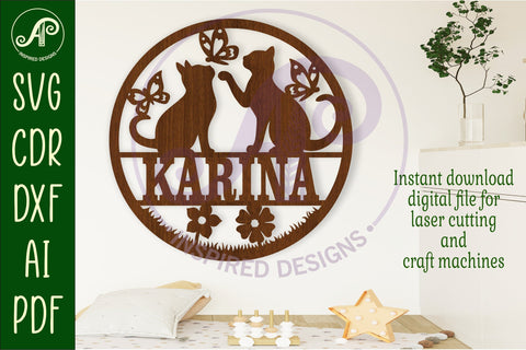 Cats and butterflies name sign svg laser SVG APInspireddesigns 