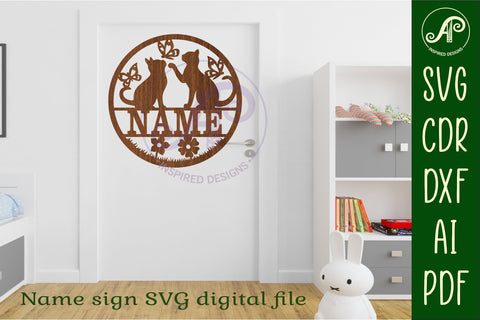 Cats and butterflies name sign svg laser SVG APInspireddesigns 