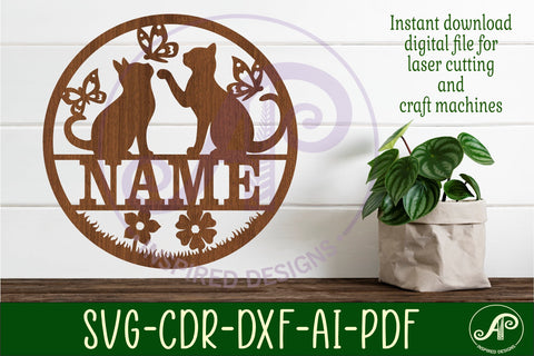 Cats and butterflies name sign svg laser SVG APInspireddesigns 