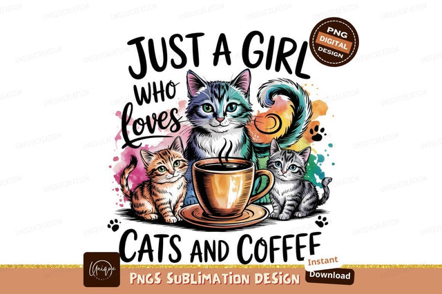 Cats And Coffee Sublimation Png Design Sublimation Designangry 