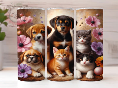 Cats and Dogs Wildflower Tumbler, Cats Design, Wildflowers Wrap, Sublimation Art, 20oz Tumbler, Nature Theme, Stylish Pattern Sublimation Lara' s Designs 