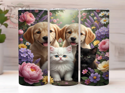 Cats and Dogs Wildflower Tumbler, Cats Design, Wildflowers Wrap, Sublimation Art, 20oz Tumbler, Nature Theme, Stylish Pattern Sublimation Lara' s Designs 