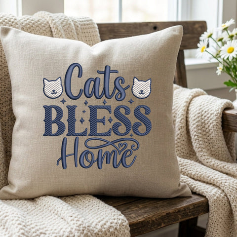 Cats Bless This Home Embroidery Design – Cat Lover Quote Cute Kitty Machine Embroidery File Embroidery/Applique DESIGNS PatternFeed8 